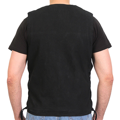 Back view of the Deadbolt Denim Vest showing the full back panel