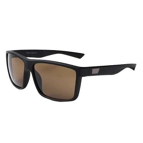 Dust Trail black flat-top square sunglasses with brown lenses shown at an angle