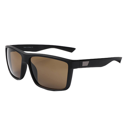 Dust Trail black flat-top square sunglasses with brown lenses shown at an angle