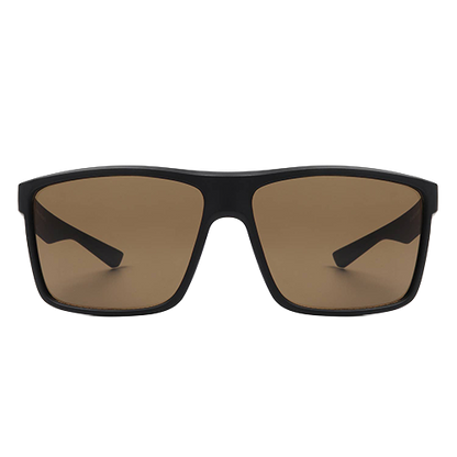 Dust Trail black flat-top square sunglasses with brown lenses shown from the front