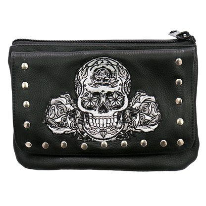 Black Leather Skull Clip Bag With Magnetic Closure