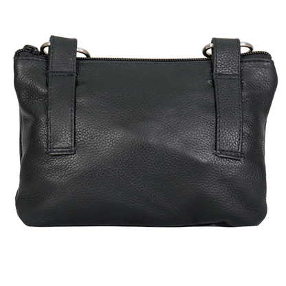 Leather Biker Pouch With Embroidered Skull Design