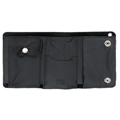 Motorcycle chain wallet with lobster claw clip in black leather