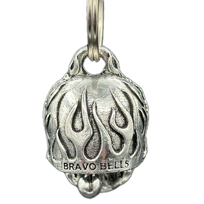 Pewter Skull Bell With Flames And Ruby-Like Jeweled Eyes