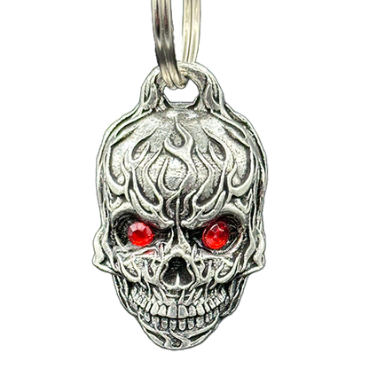 Flame Skull With Ruby Eyes Bell In Pewter Design