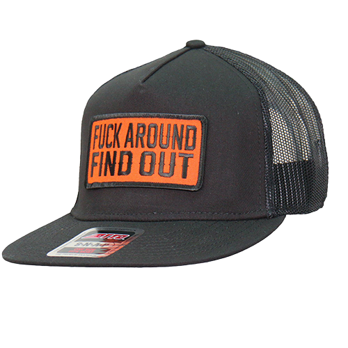 Black Biker Flat Brim Cap With Embroidered Patch