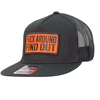 Black Biker Flat Brim Cap With Embroidered Patch