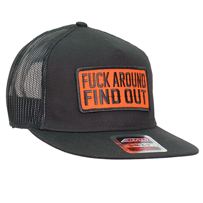 Black Biker Flat Brim Cap With Embroidered Patch