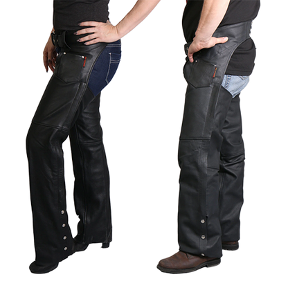 Black Genuine Leather Motorcycle Chaps Side View