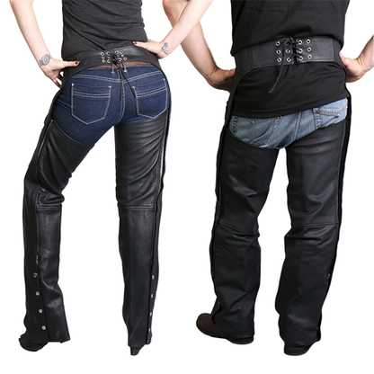 Black Genuine Leather Motorcycle Chaps Back View