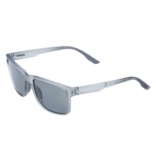 Matte crystal smoke motorcycle sunglasses with gray polarized lenses and rectangular frame