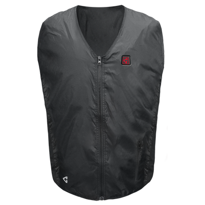 A black Gerbing 7V Battery Heated Vest Liner, featuring a zippered front and a logo on the chest.