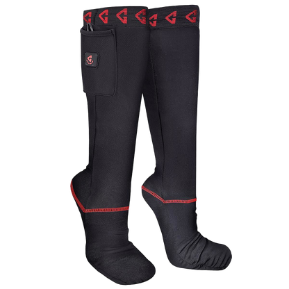A pair of black Gerbing 7V heated sock liners with red detailing and a visible brand logo on the upper side.