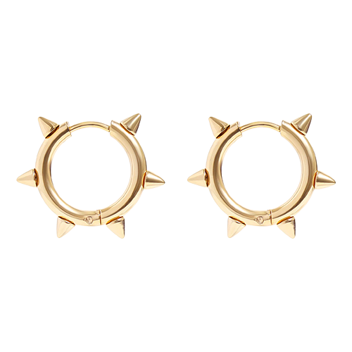 Gold spike hoop earrings made from 18K gold PVD stainless steel