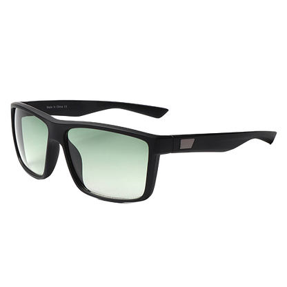 Greenline black flat-top square sunglasses with green gradient lenses shown at an angle