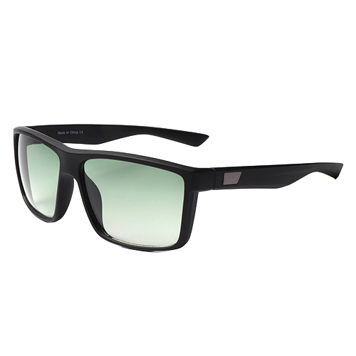 Greenline black flat-top square sunglasses with green gradient lenses shown at an angle