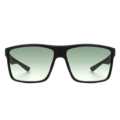 Greenline black flat-top square sunglasses with green gradient lenses shown from the front
