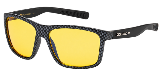 Gridlock yellow-lens sports-wrap sunglasses with a black carbon-fiber-print frame
