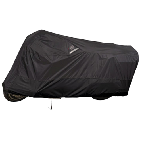 Dowco Guardian WeatherAll Plus motorcycle cover protecting bike from rain and outdoor elements