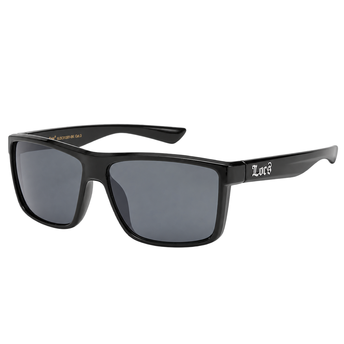 Hardline Locs black square sunglasses with dark smoke lenses and silver temple logos