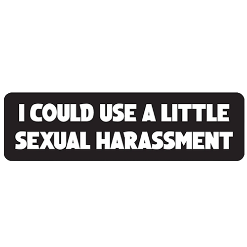 Motorcycle helmet sticker with bold text reading I Could Use A Little Sexual Harassment.