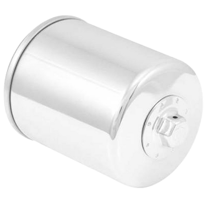 Chrome oil filter with a built-in 17mm hex nut for installation and removal.