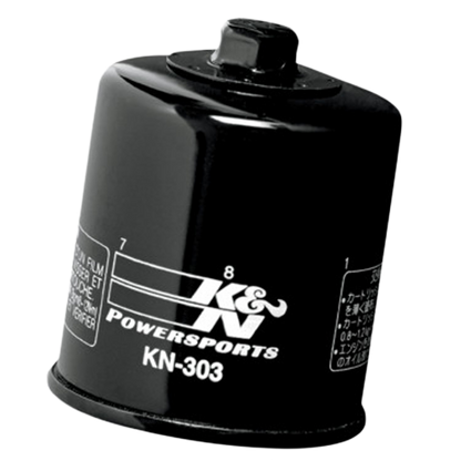 K&N KN-303 black performance spin-on oil filter.
