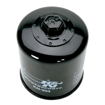 Premium synthetic media K&N KN-303 oil filter.