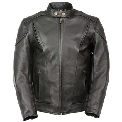 Kids black leather moto jacket with side lacing