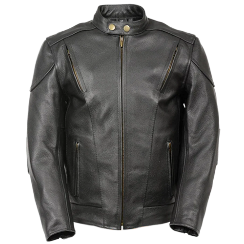Kids black leather moto jacket with side lacing