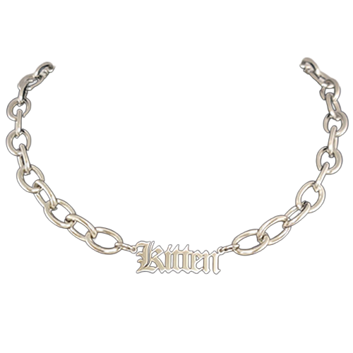 Kitten Chain Choker stainless steel with text charm