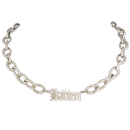 Kitten Chain Choker stainless steel with text charm