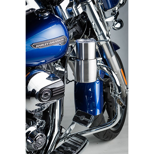 Large stainless steel motorcycle drink holder for 7/8, 1, and 1-1/4 inch bars
