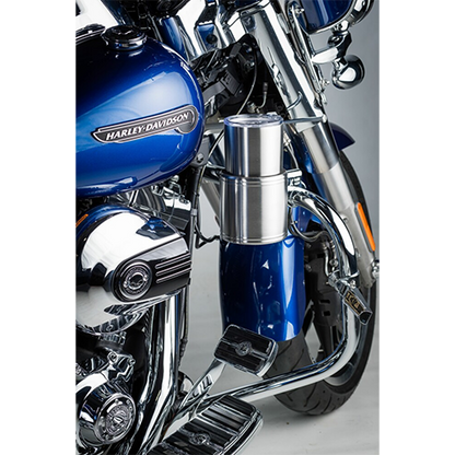 Large stainless steel motorcycle drink holder for 7/8, 1, and 1-1/4 inch bars
