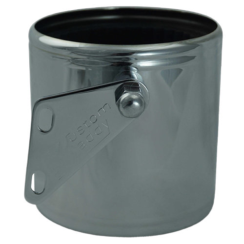 A chrome-plated drink holder with a secure mounting mechanism, labeled 'Kruzer Kaddy'.