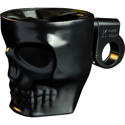 Black motorcycle cup holder with skull design and insulated liners