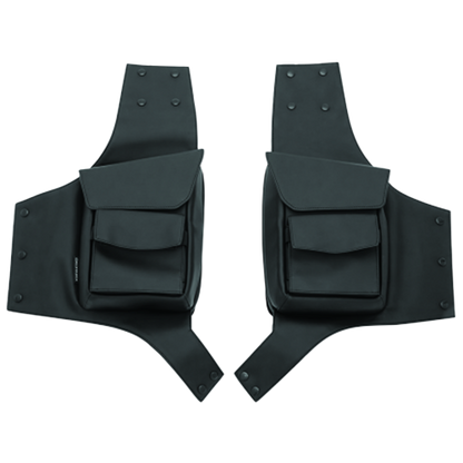 A pair of black Kuryakyn saddlebag guard pouches designed for Harley-Davidson motorcycles.