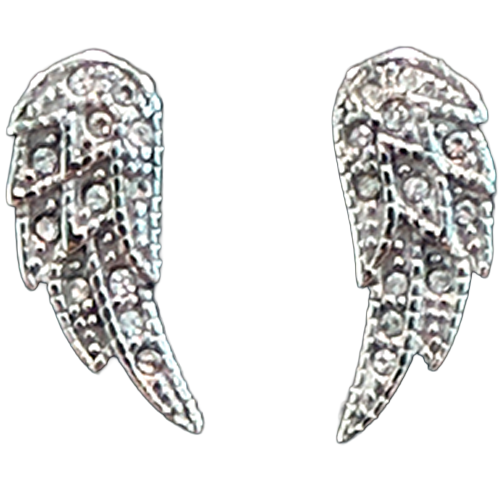Silver angel wing earrings with clear gemstones