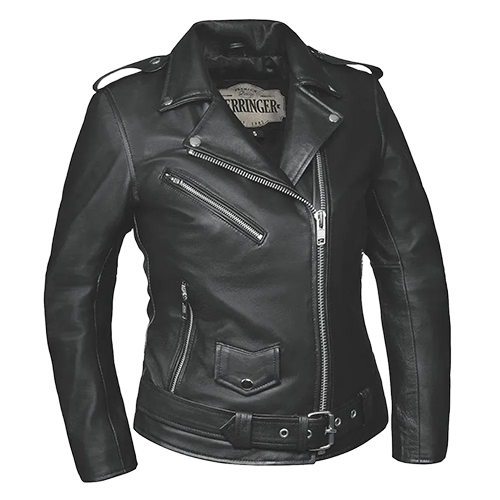 Ladies Lola Leather Jacket in black lambskin with traditional M.C. cut