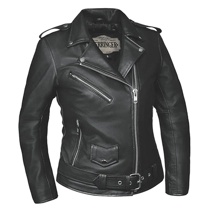 Ladies Lola Leather Jacket in black lambskin with traditional M.C. cut