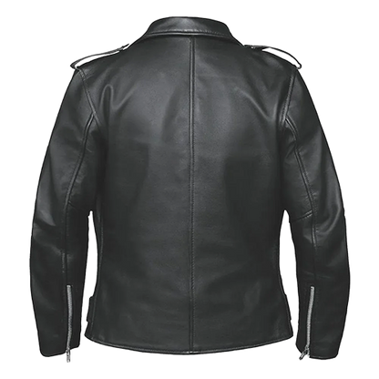Womens black leather motorcycle jacket classic biker fit