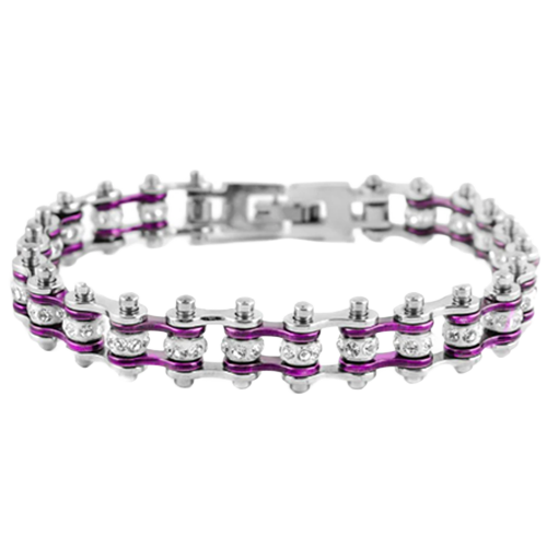 Bracelet with purple and silver bike chain design