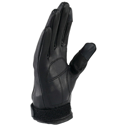 Black biker gloves with hook and loop wrist closure
