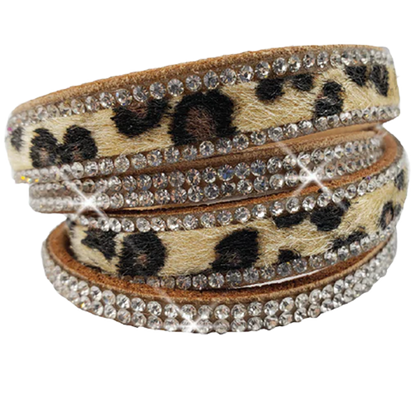 Leopard Print And Bling Faux Suede Bracelet Close-Up