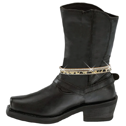 Faux Suede Leopard Biker Jewelry With Sparkle