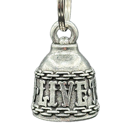 Live To Ride Bell In Pewter With Chain Border Design