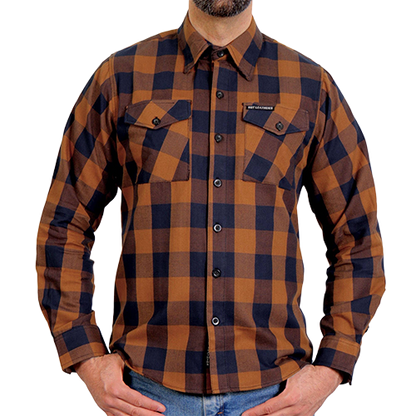 Front of Hot Leathers Long Haul men’s brown and navy plaid flannel