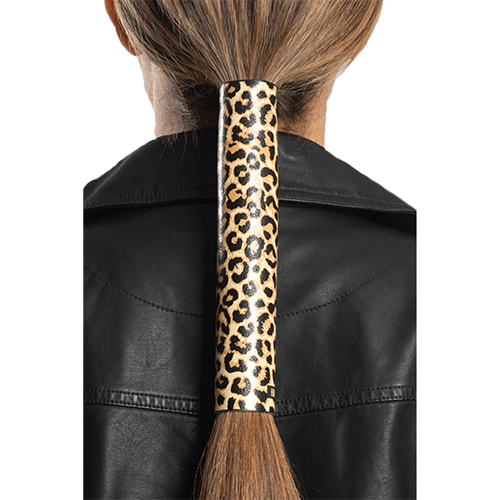8 Inch Leather Leopard Print Hair Glove Close-Up