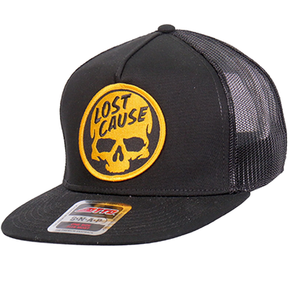 Black Snapback Cap With Lost Cause Patch Angled View