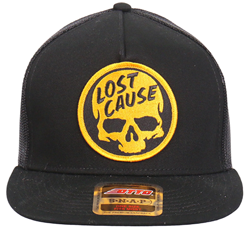 Black Snapback Cap With Lost Cause Patch Front View